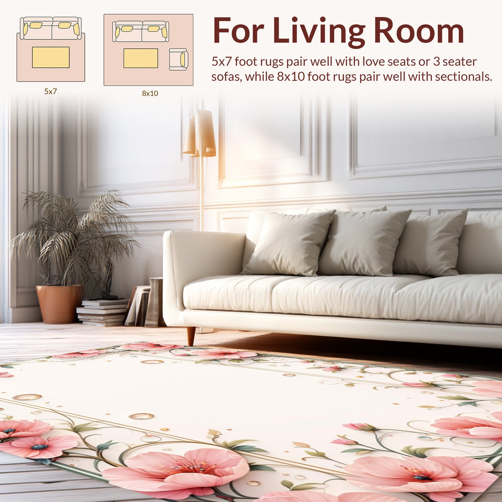 Pink Blossom Floral Vine Pattern Rug