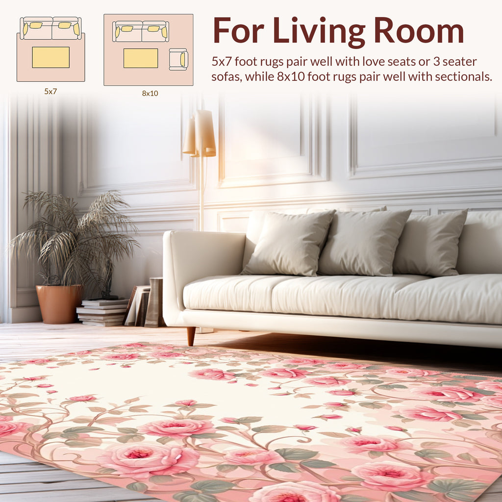Romantic Pink Floral Vine Design Rug