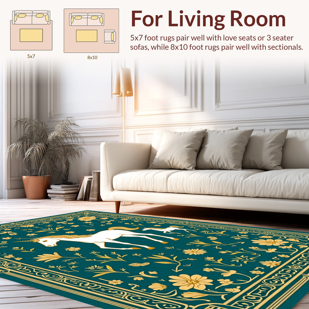 Enchanted Unicorn Floral Border Rug