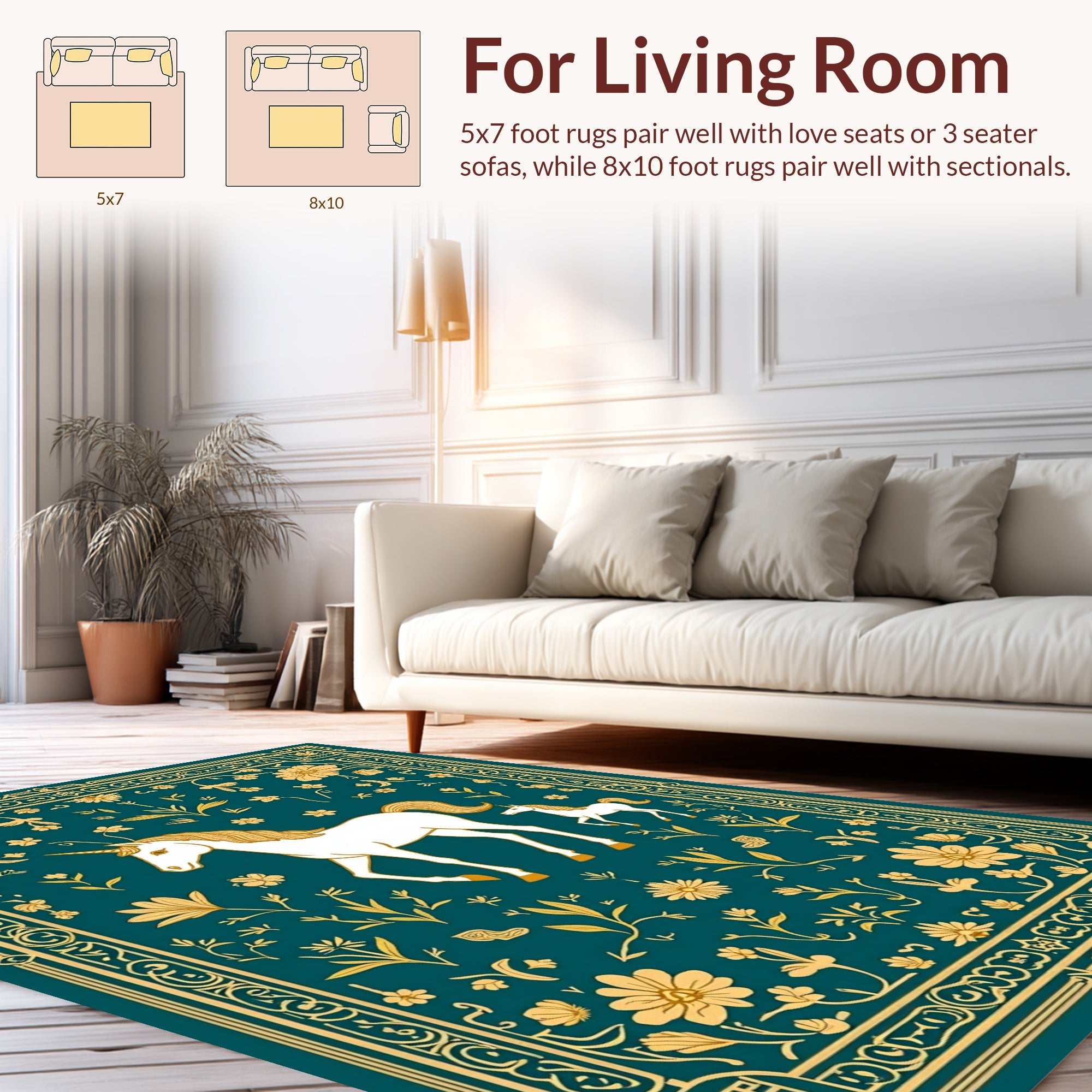 Enchanted Unicorn Floral Border Rug