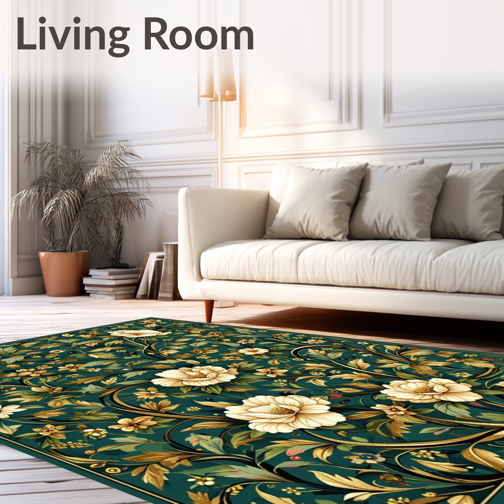 Emerald Floral Scroll Vintage Design Rug
