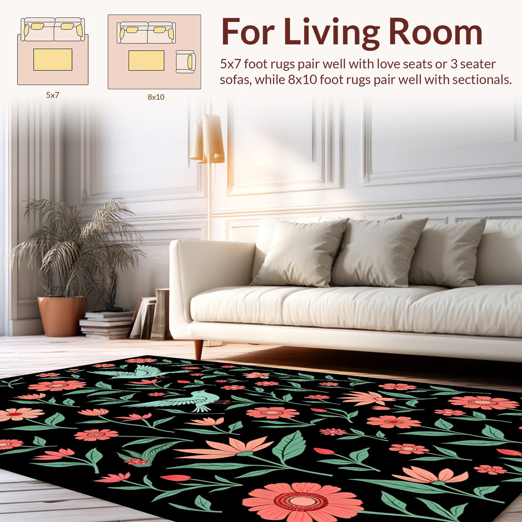 Floral Birdy Garden Pattern Rug