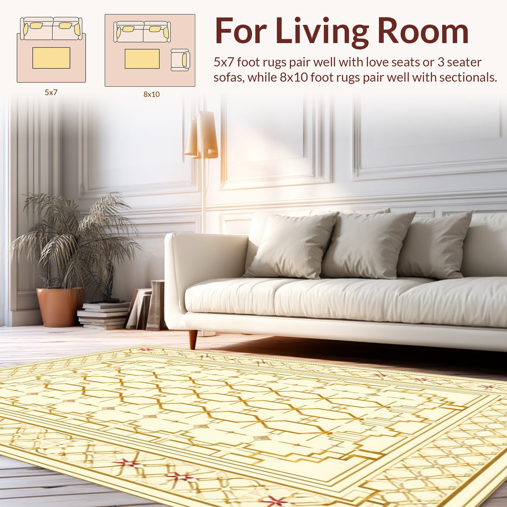 Elegant Golden Geometric Lattice Rug