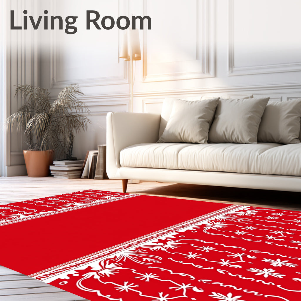 Bold Red White Floral Arch Rug