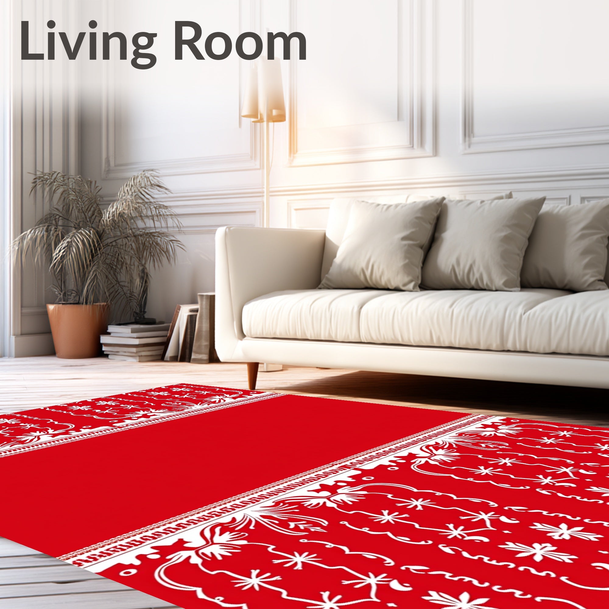 Bold Red White Floral Arch Rug