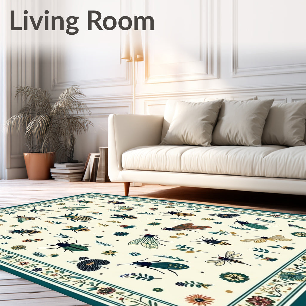 Whimsical Insect Floral Border Pattern Rug