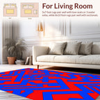 Abstract Red Blue Interlocking Pattern Rug