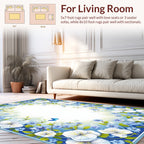 Delicate White Blue Floral Butterfly Print Rug