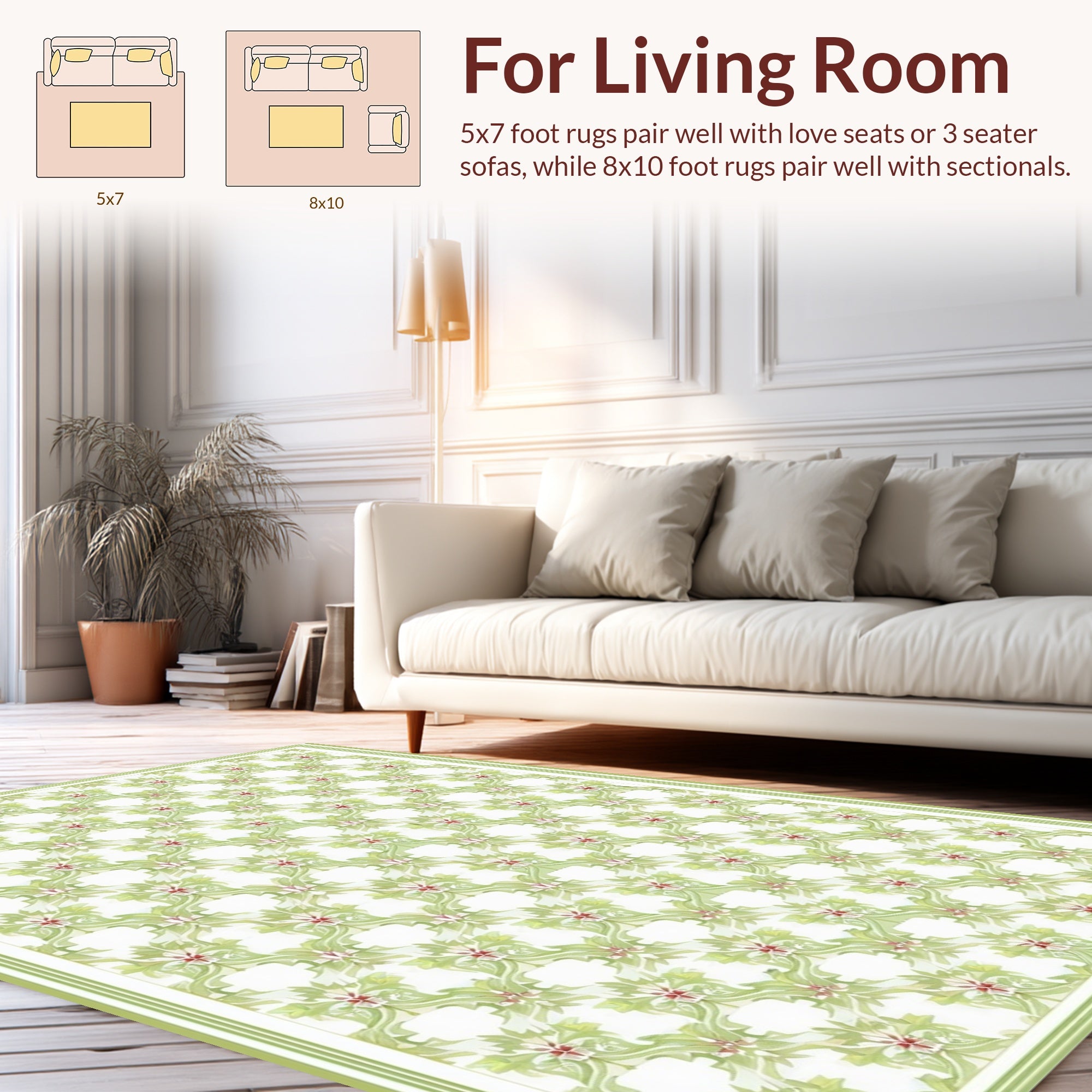 Green Floral Intertwined Elegant Pattern Rug