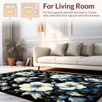 White Blue Porcelain Floral Pattern Rug