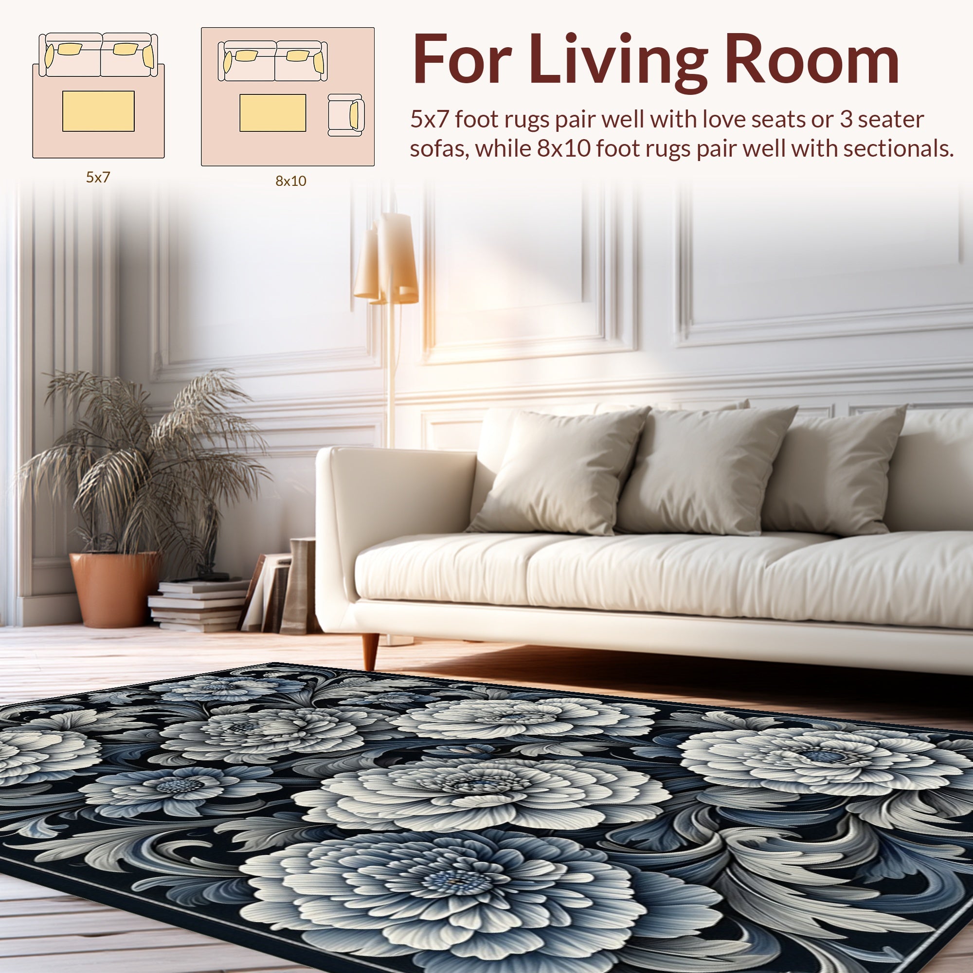 Intricate Floral Scrollwork Damask Rug