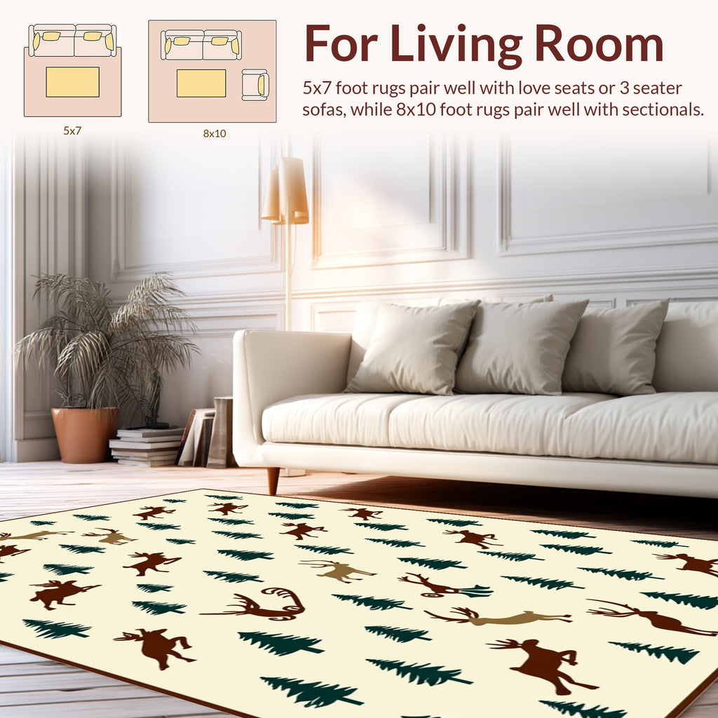 Christmas Reindeer Pine Tree Pattern Rug
