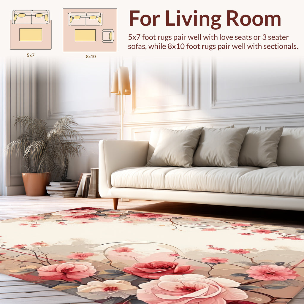 Soft Blush Floral Vine Design Rug