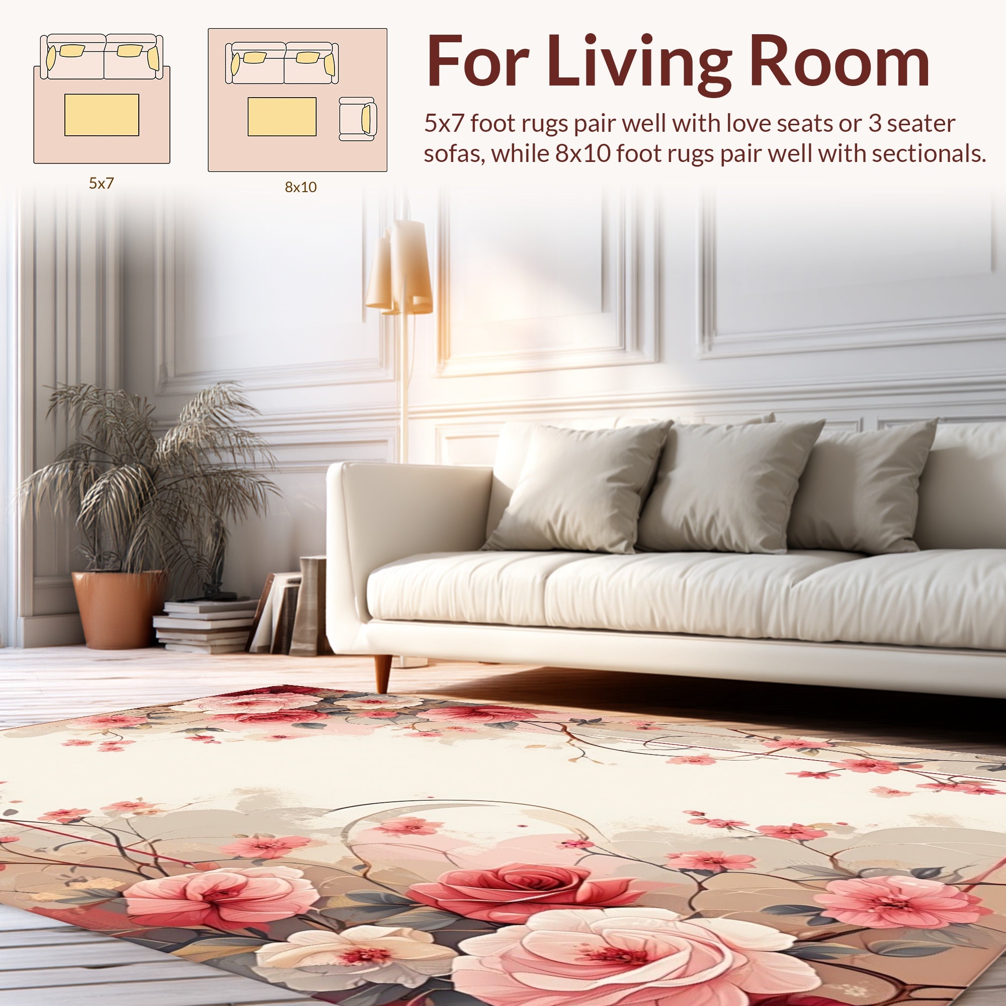 Soft Blush Floral Vine Design Rug