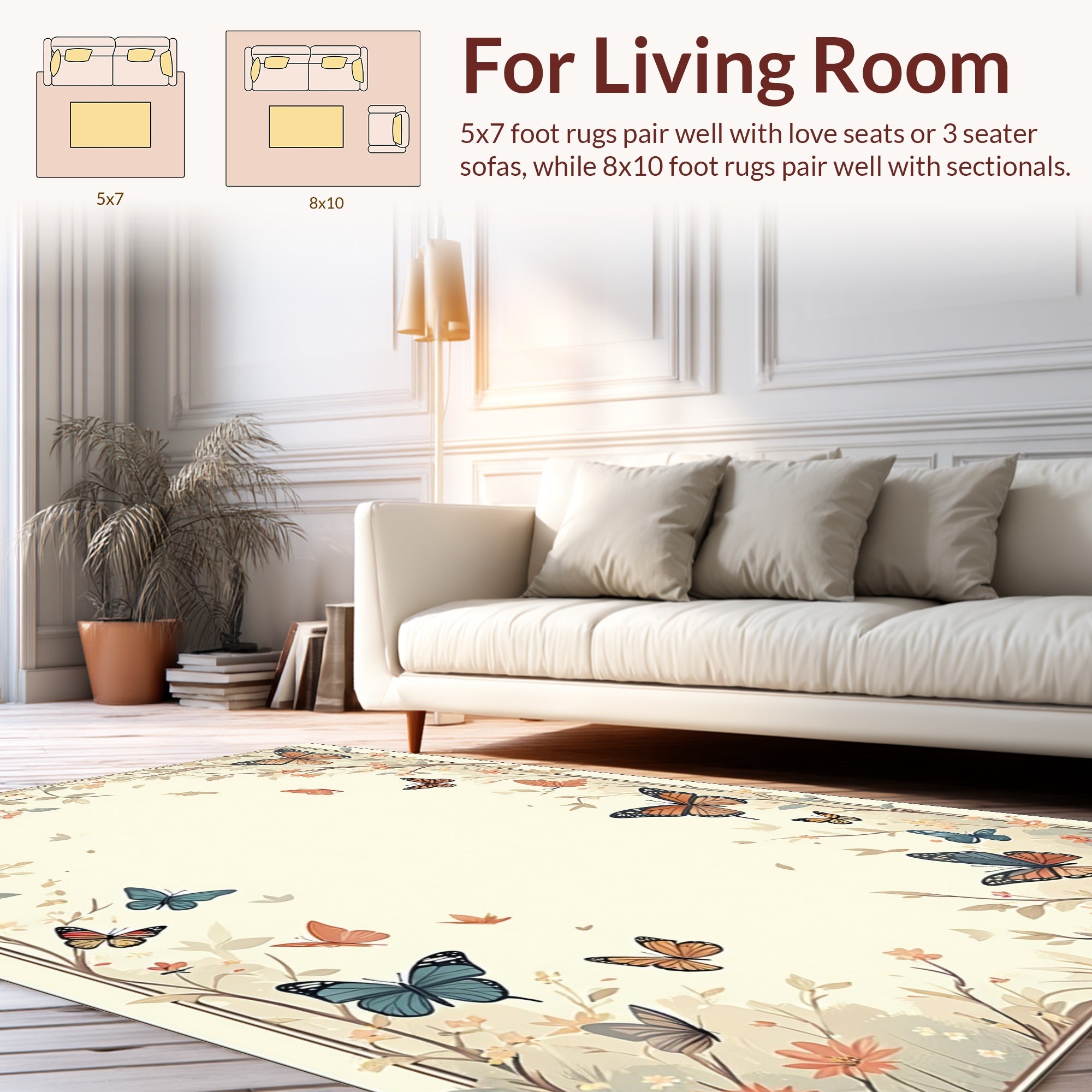 Vintage Butterfly Garden Whimsical Design Rug