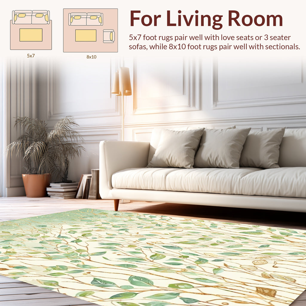 Botanical Watercolor Branches Leaves Design Rug