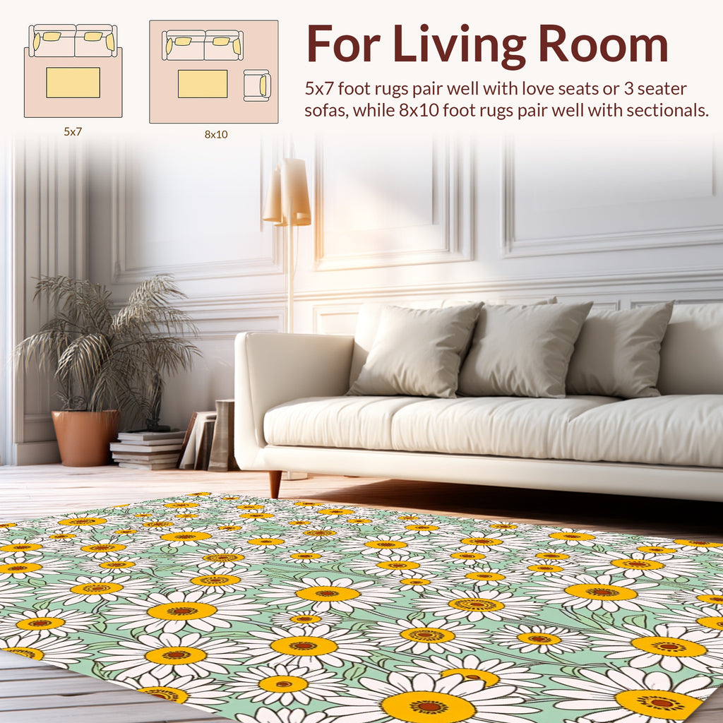 Retro Daisy Floral Pattern Rug