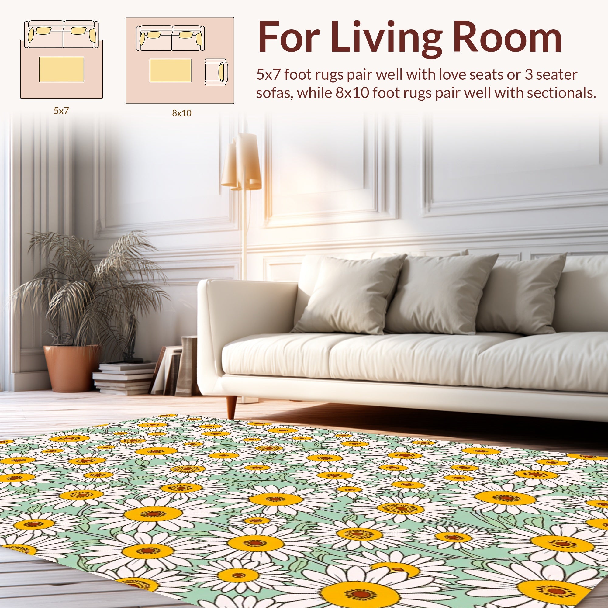 Retro Daisy Floral Pattern Rug