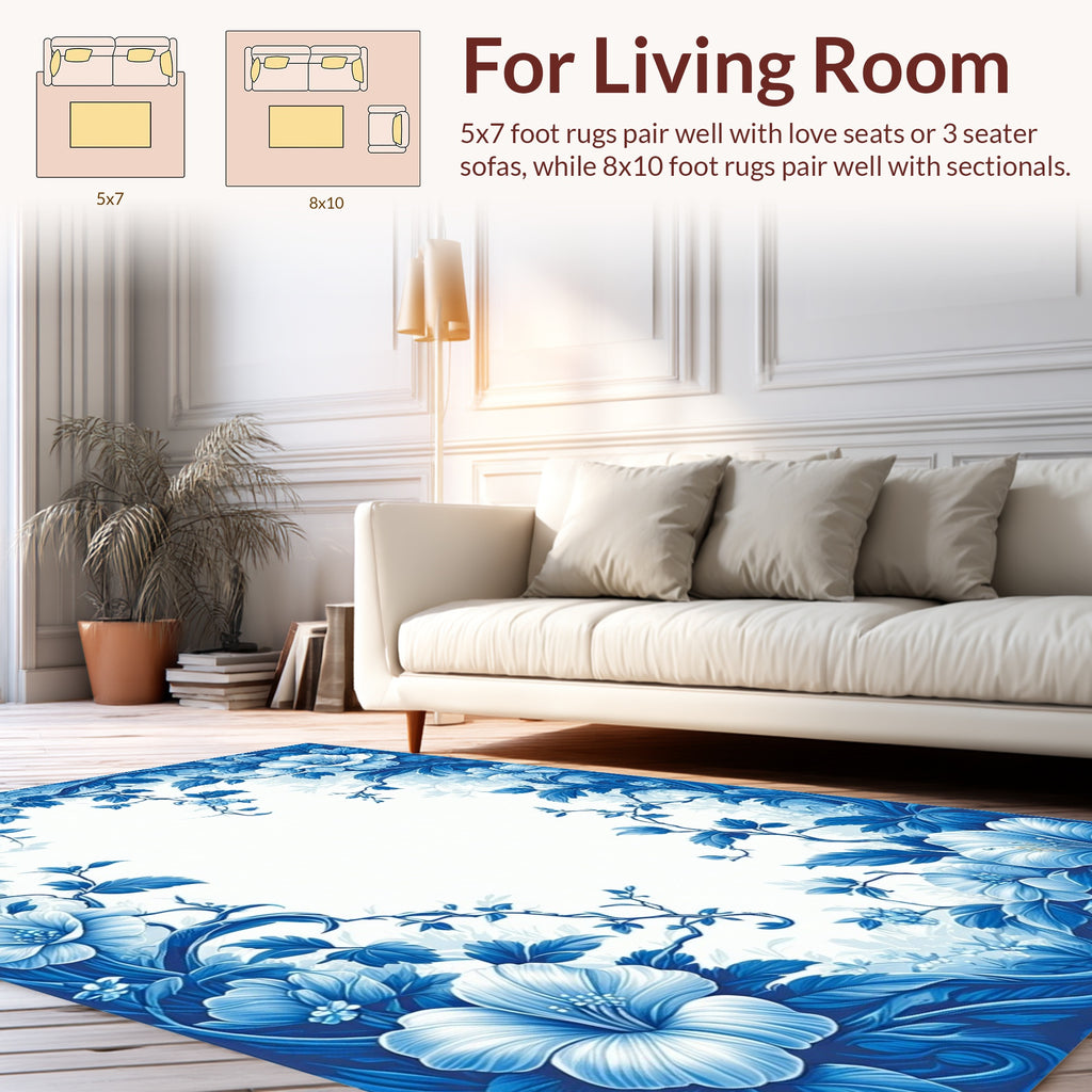 Blue Floral Vines Patterned Rug