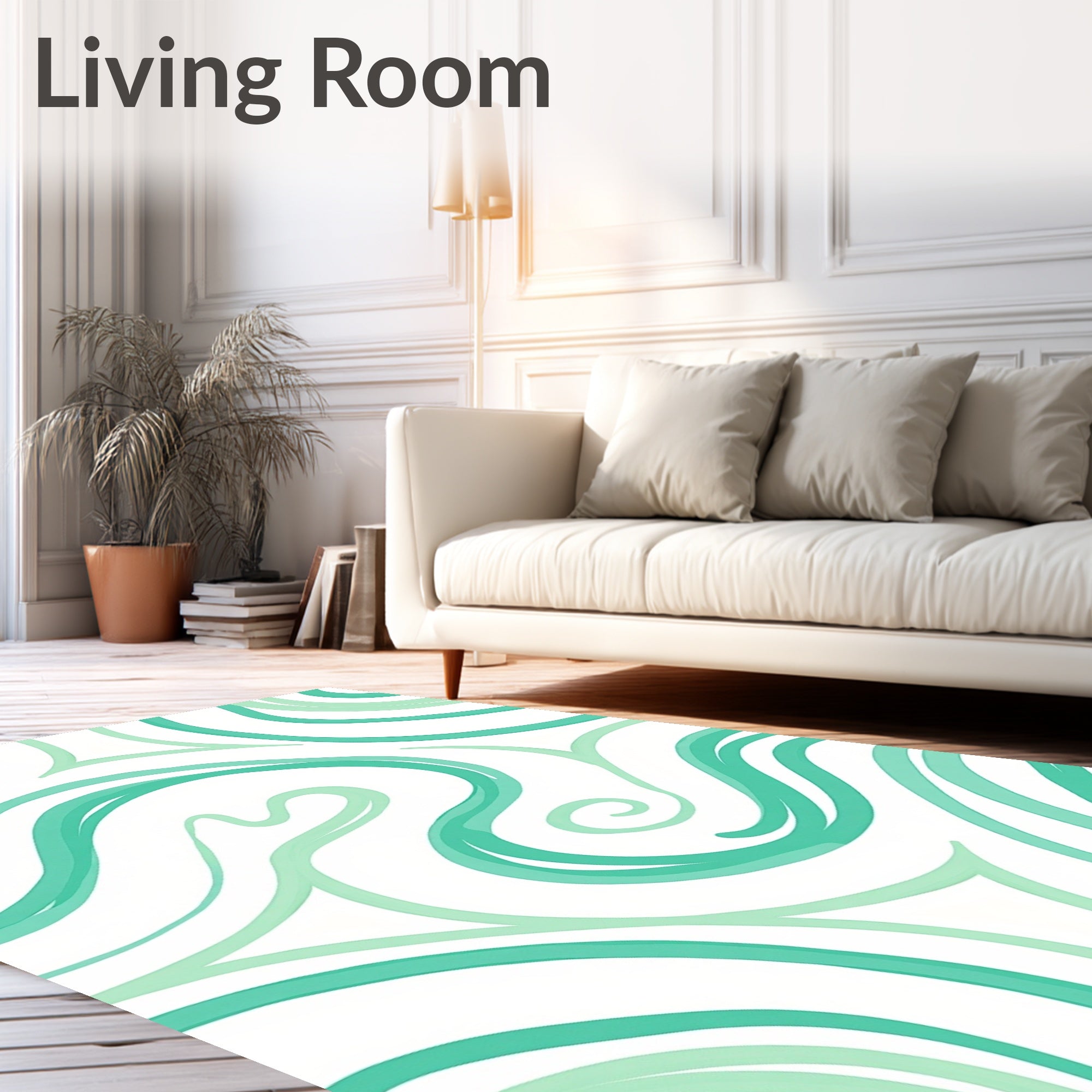 Aqua Swirls Abstract Line Rug