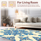 Ornate Floral Damask Blue Pattern Rug