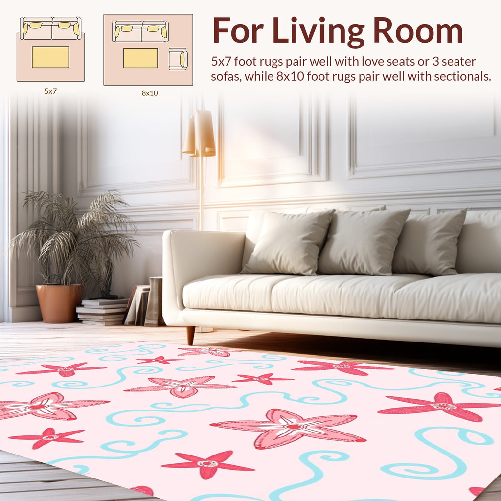 Coral Starfish Aquatic Swirl Pattern Rug