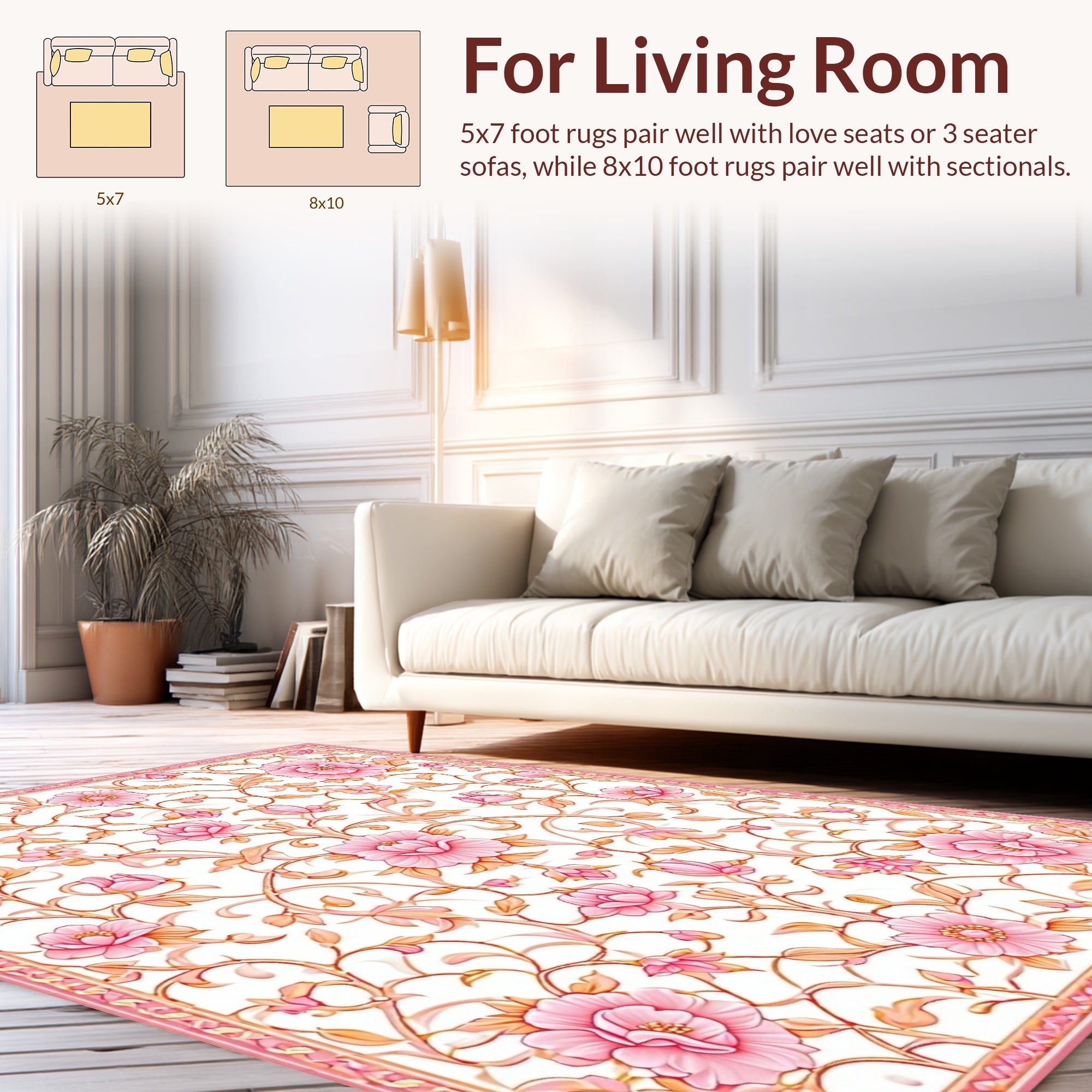 Pink Floral Vine Intricate Pattern Rug