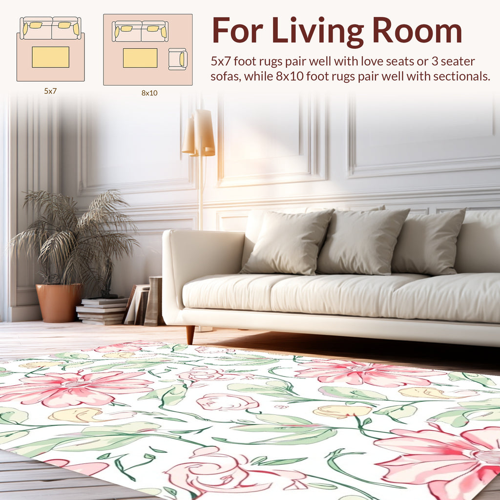 Pink Blossom Watercolor Floral Pattern Rug