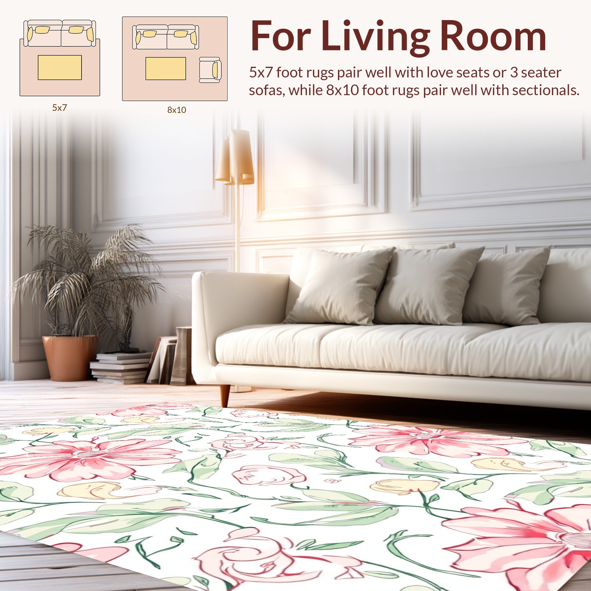 Pink Blossom Watercolor Floral Pattern Rug