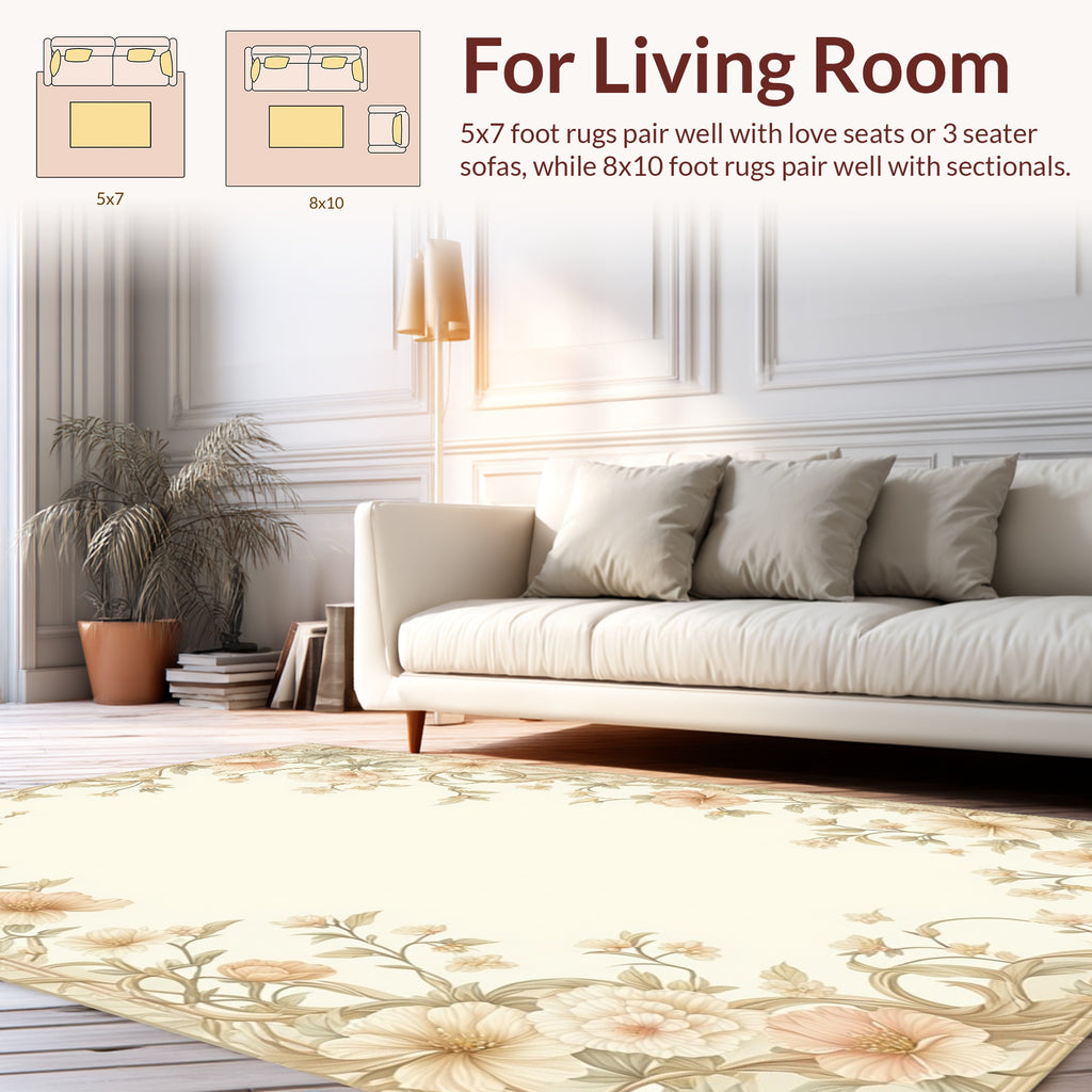 Delicate Floral Vine Scroll Design Rug