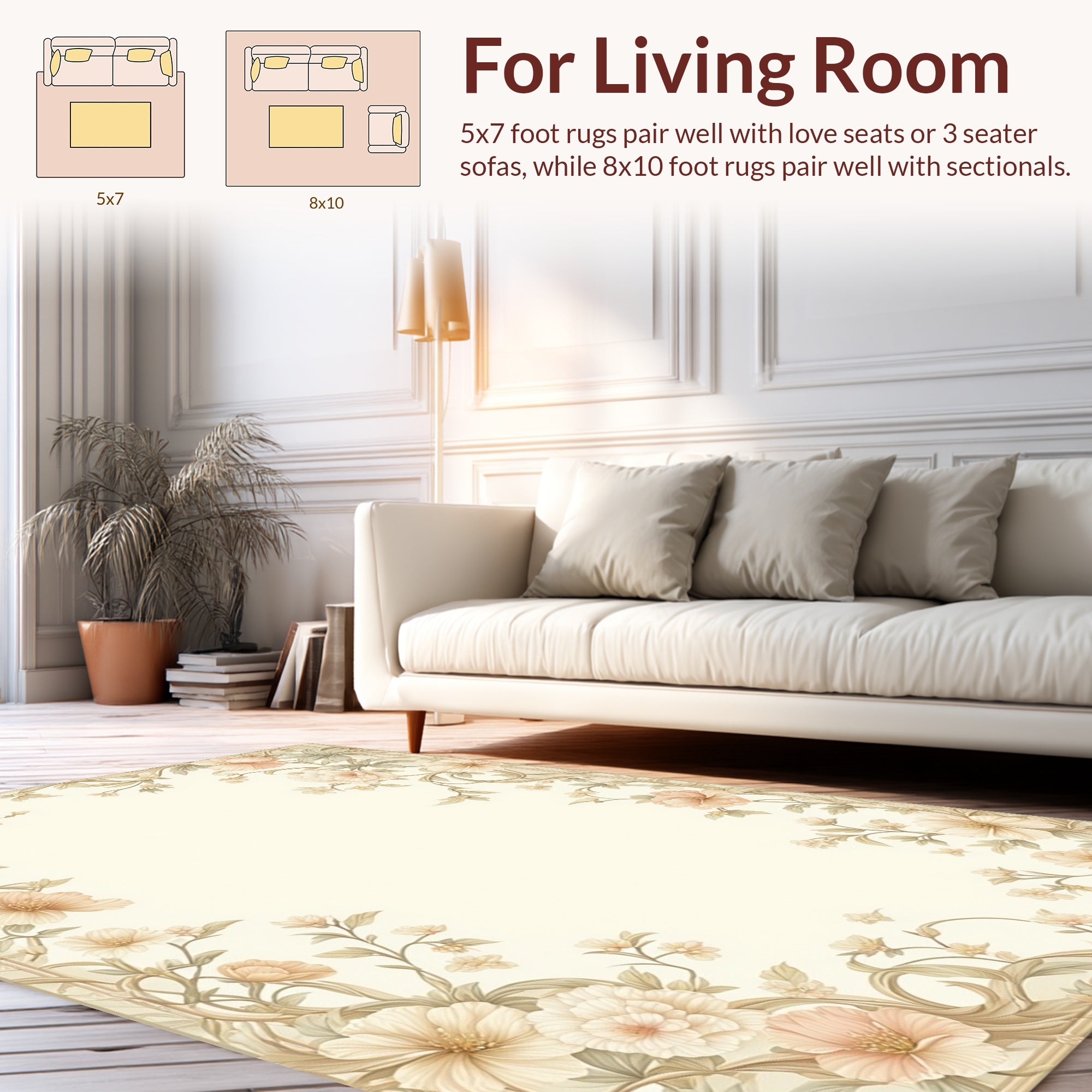 Delicate Floral Vine Scroll Design Rug