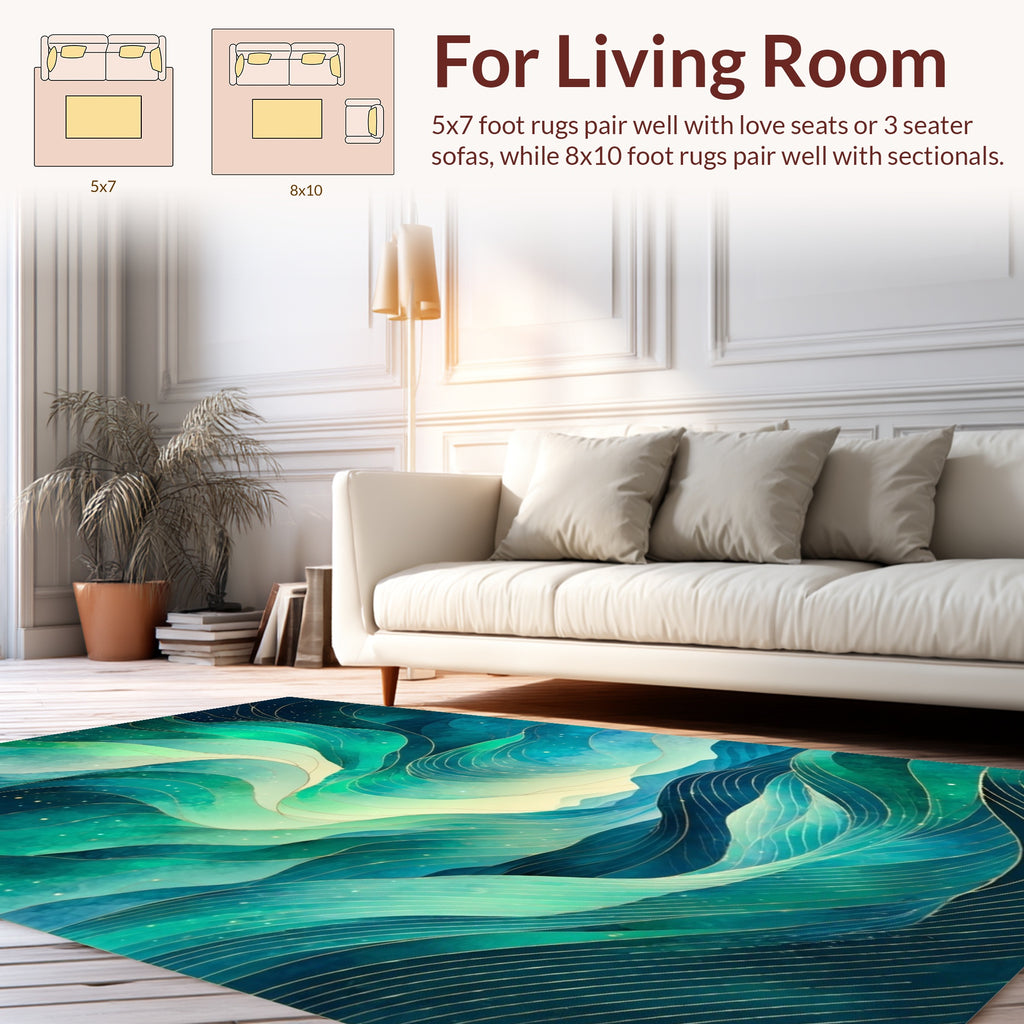 Abstract Teal Wavy Geometric Lines Rug