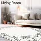 Ornate Scrollwork Black and White Frame Rug