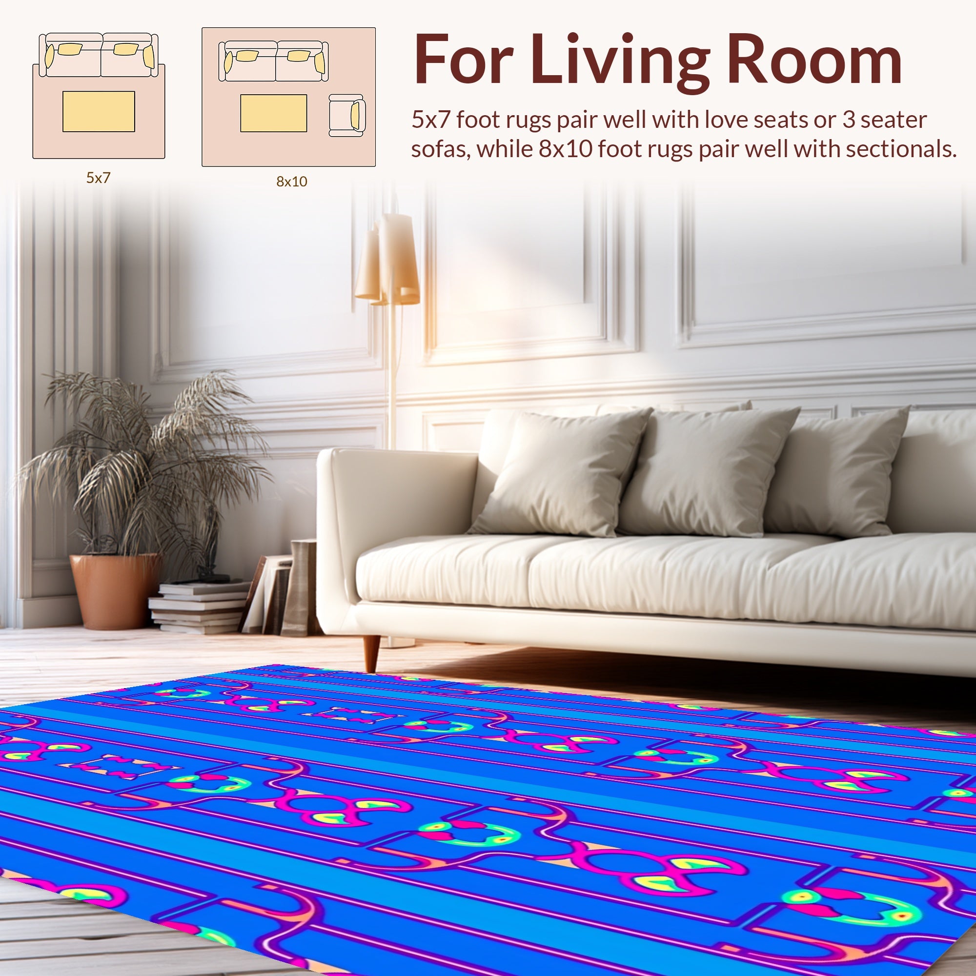 Bold Blue Abstract Geometric Pattern Rug