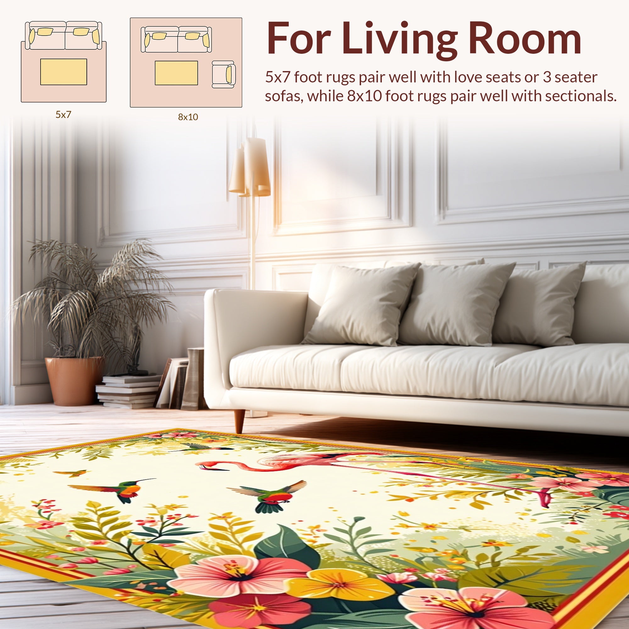 Floral Birds Flamingo Tropical Pattern Rug