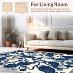 Symmetrical Navy Leaf Vine Pattern Rug