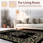 Elegant Black Gold Floral Medallion Rug