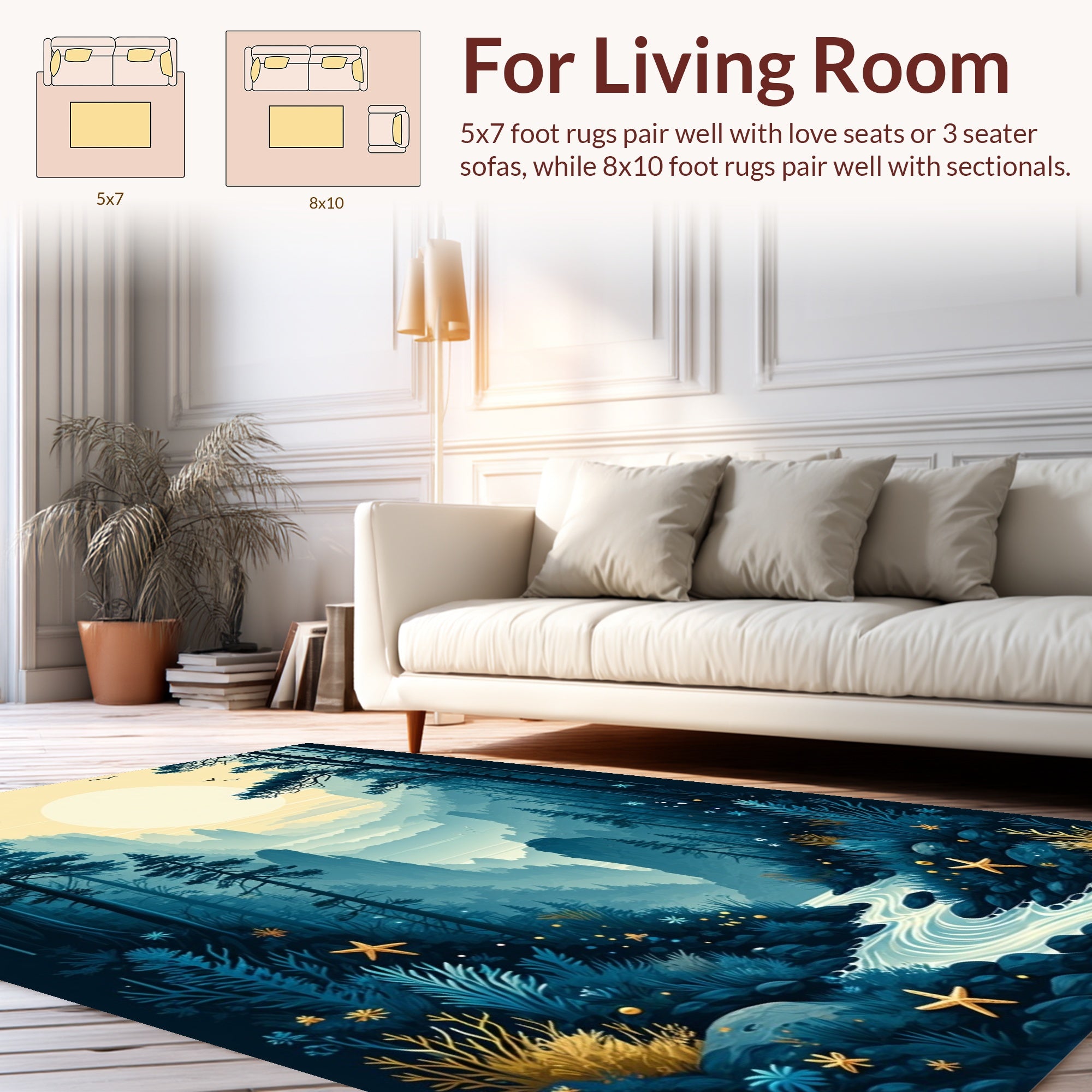 Mysterious Forest River Nature Scene Rug