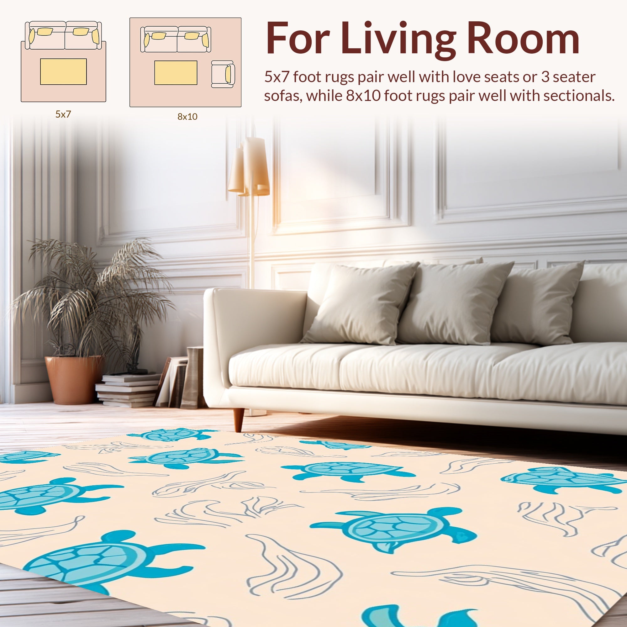 Playful Sea Turtle Seaweed Pattern Rug