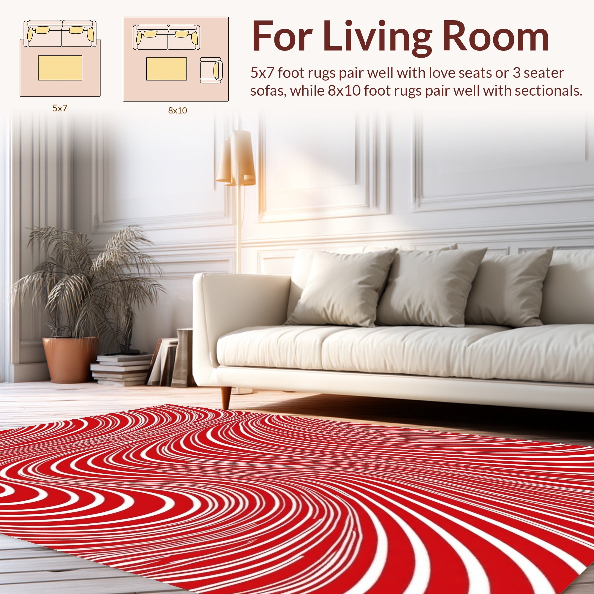Red White Abstract Swirl Pattern Rug