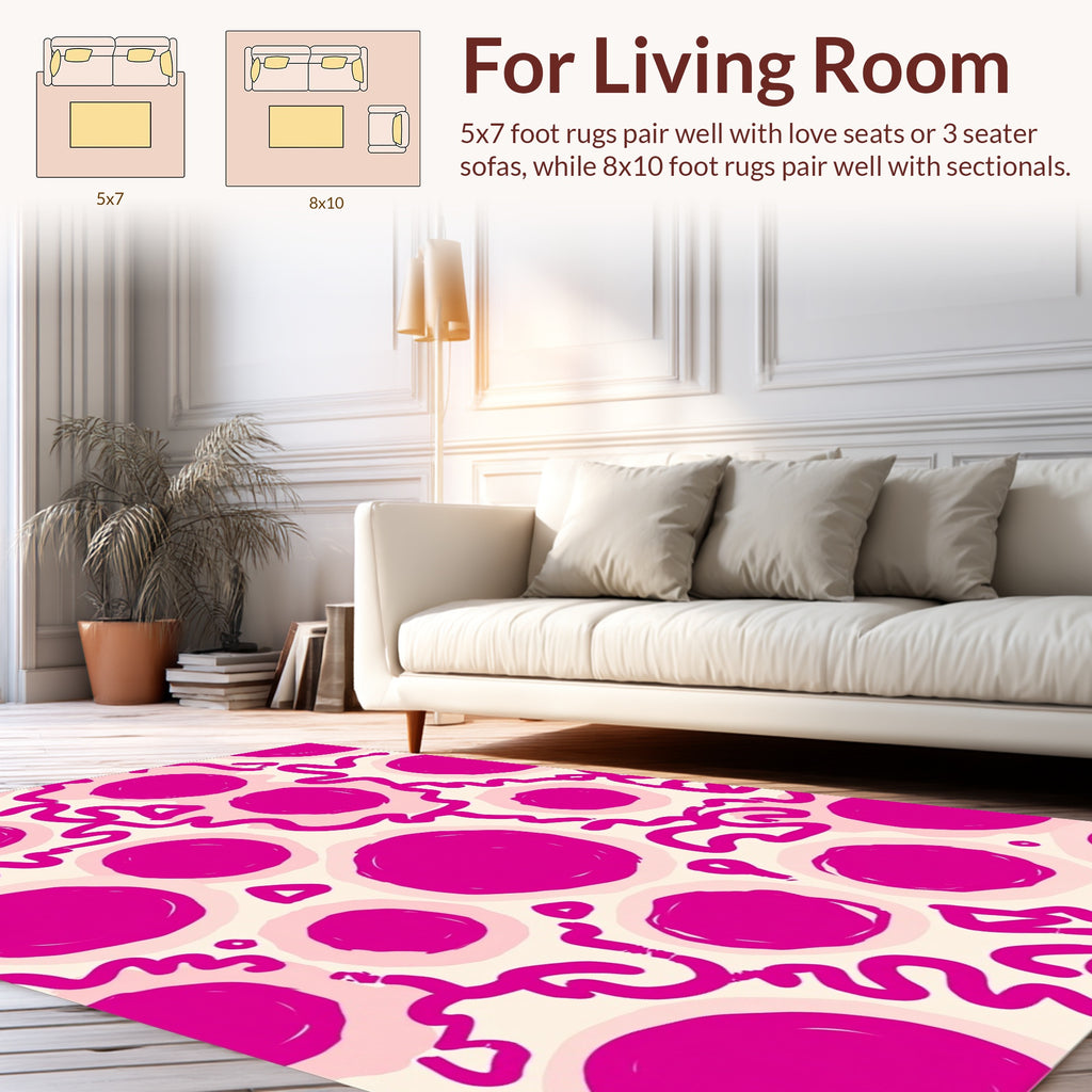 Vibrant Pink Circles and Wavy Stripes Rug