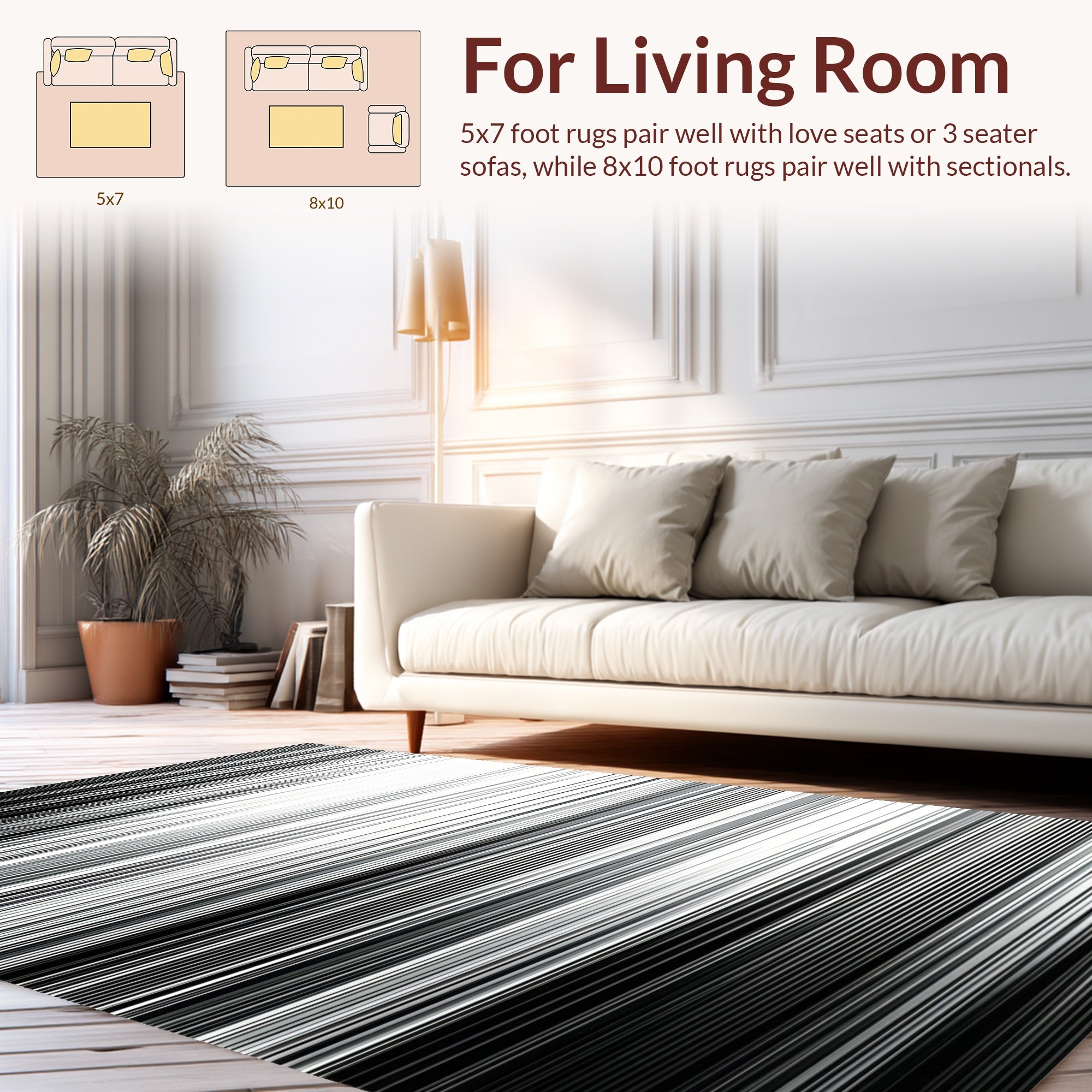 Monochrome Horizontally Lined Pattern Design Rug