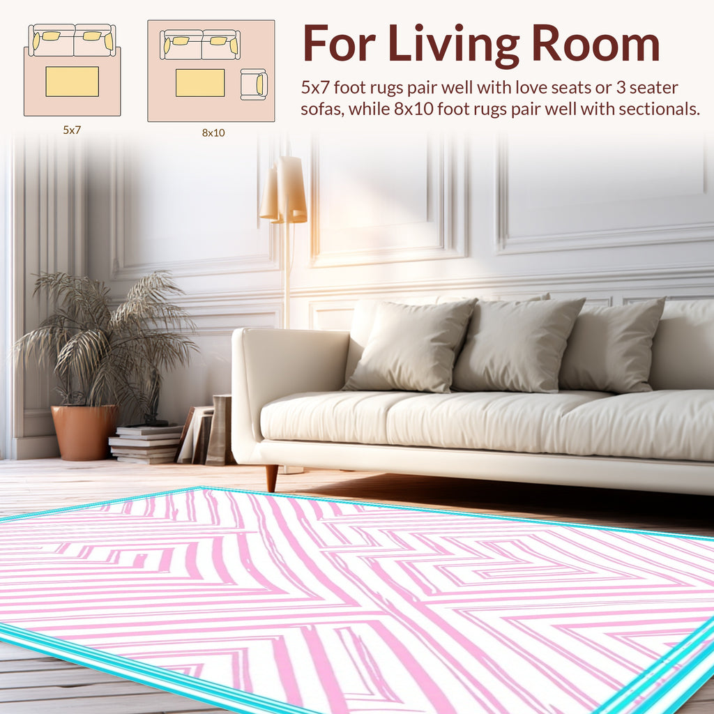 Pink Geometric Lines Design Rug
