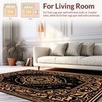 Vintage Floral Medallion Black Gold Rug