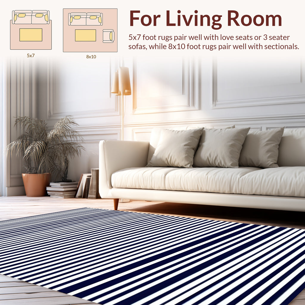 Classic Navy And White Stripe Rug