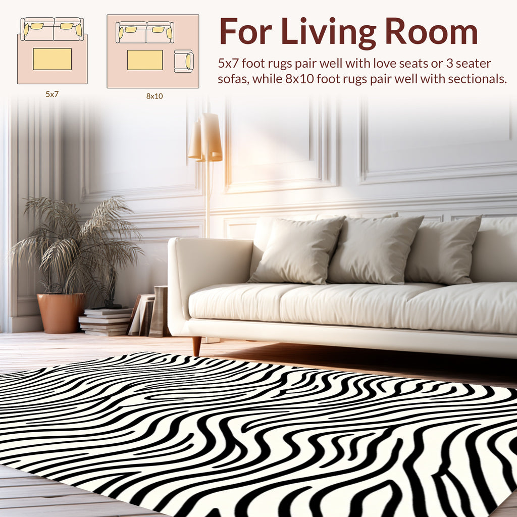 Abstract Wavy Black White Stripes Rug