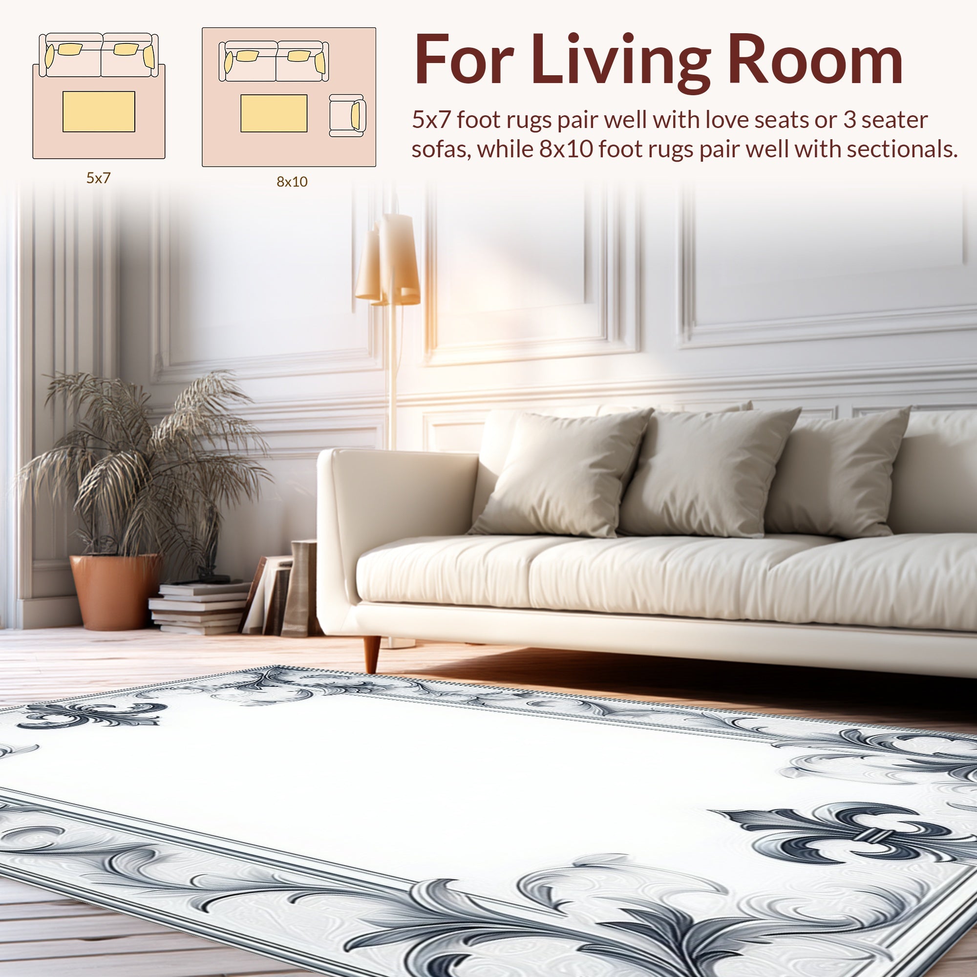 Classic Fleur-de-lis Scrollwork Border Rug