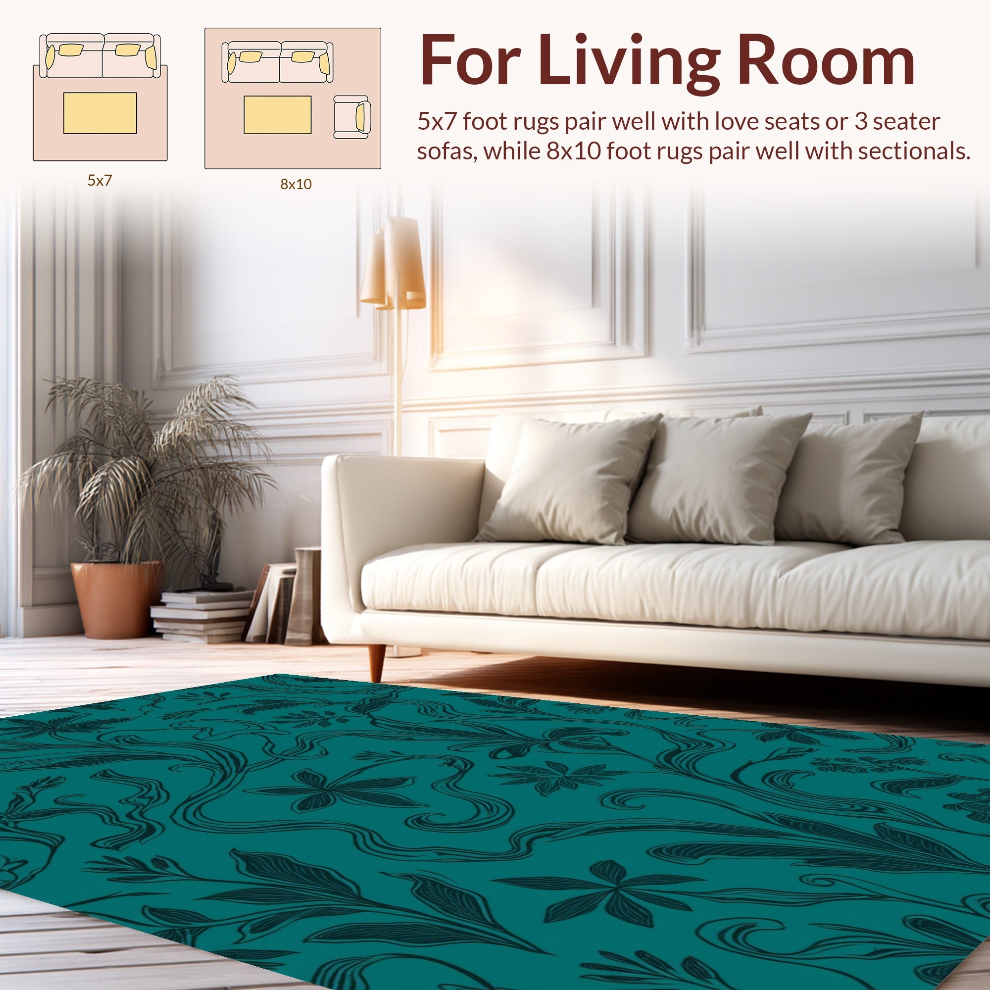 Emerald Green Abstract Floral Vine Art Rug