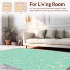 Aqua Beige Ornamental Swirl Pattern Rug