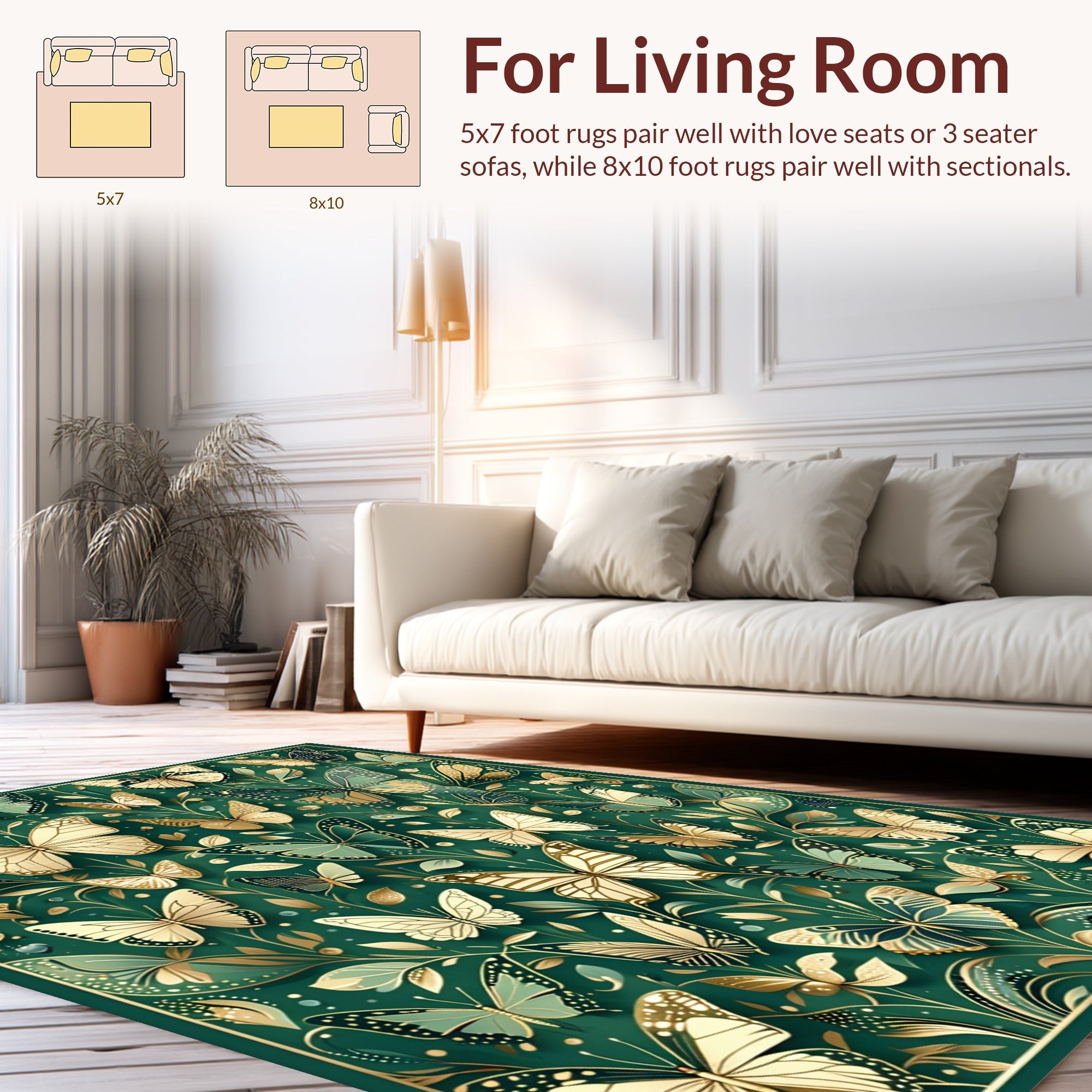 Emerald Golden Butterfly Garden Pattern Rug